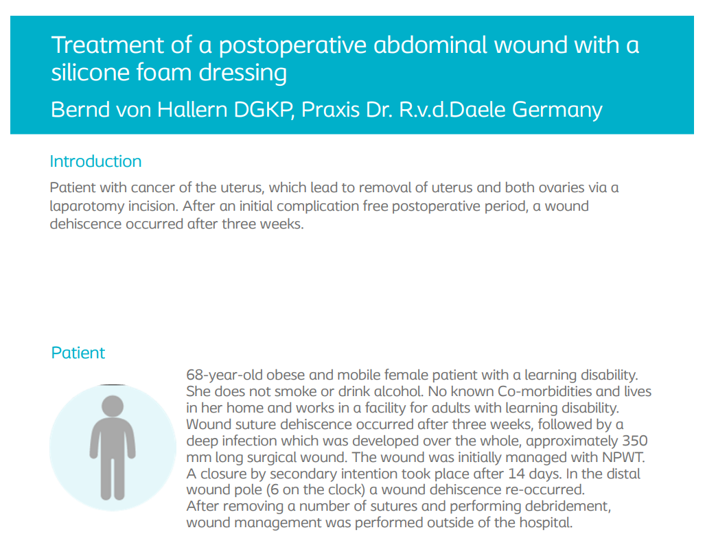 Treatment of a postoperative abdominal wound with a silicone foam dressing